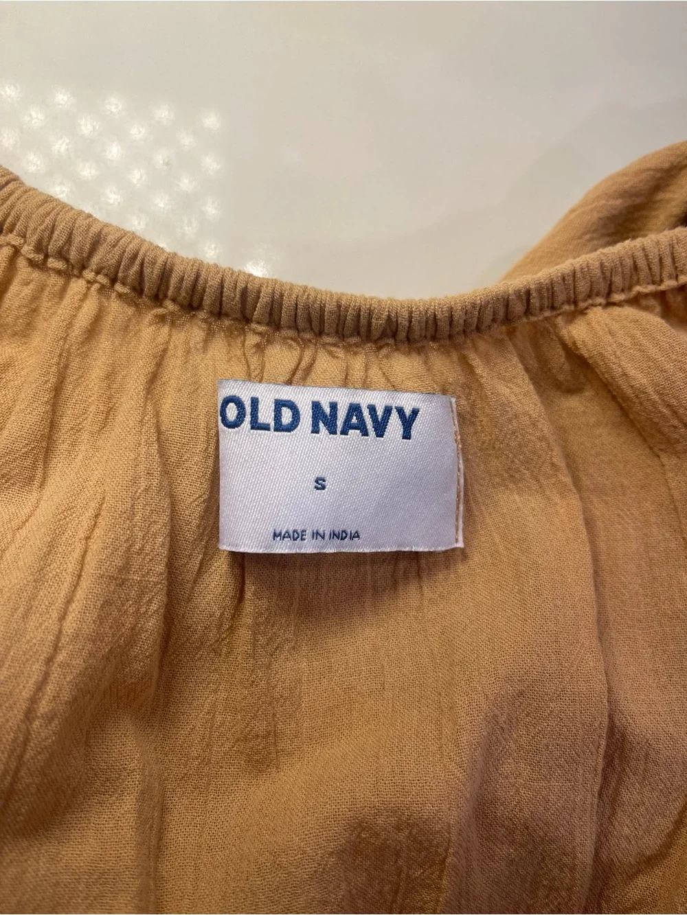 Old Navy Women’s Puff Sleeve Tie-Back Blouse in Tan